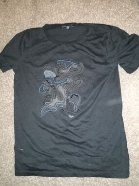 Armani Exchange Black Long-Sleeve Tee with Embroidered Abstract Motif